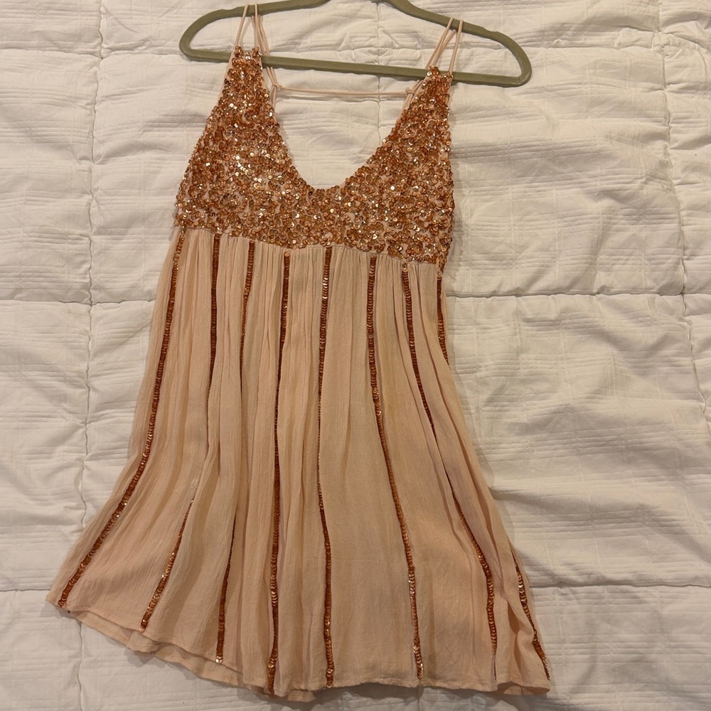 Free People sequin mini dress in Peach